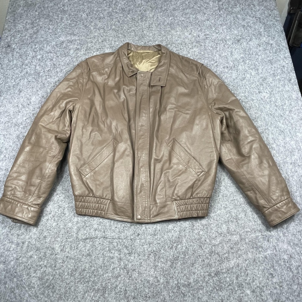 Bally Leather Bomber Jacket Mens 40 Taupe Brown Made‎ in Italy Zip Elastic Hem